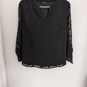 Papermoon Black Semi-Sheer Leaf-Texture Blouse